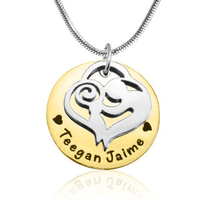 Personalized Mother's Disc Single Necklace - Two Tone - Gold Silver - Handmade By AOL Special