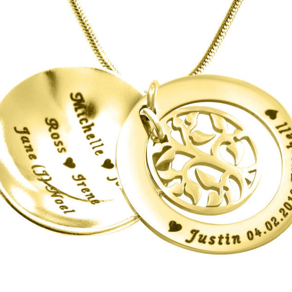 Personalized My Family Tree Dome Necklace - 18ct Gold Plated - Handmade By AOL Special
