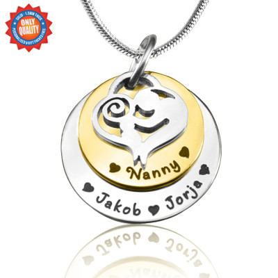 Personalized Mother's Disc Double Necklace - Two Tone - Gold Silver - Handmade By AOL Special