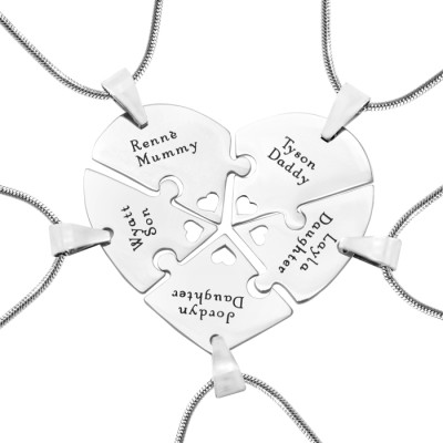Personalized Penta Heart Puzzle - Five Personalized Necklaces - Handmade By AOL Special