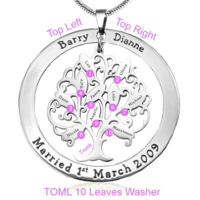 Personalized Tree of My Life Washer Necklace 10 - Sterling Silver - Handmade By AOL Special