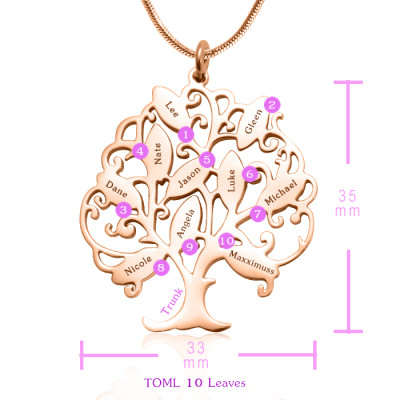 Personalized Tree of My Life Necklace 10 - 18ct Rose Gold Plated - Handmade By AOL Special