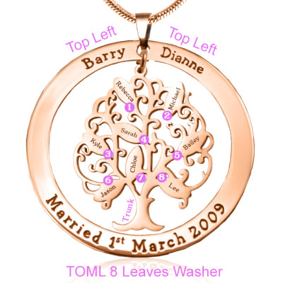 Personalized Tree of My Life Washer 8 - 18ct Rose Gold Plated - Handmade By AOL Special