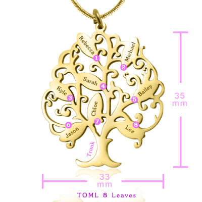 Personalized Tree of My Life Necklace 8 - 18ct Gold Plated - Handmade By AOL Special