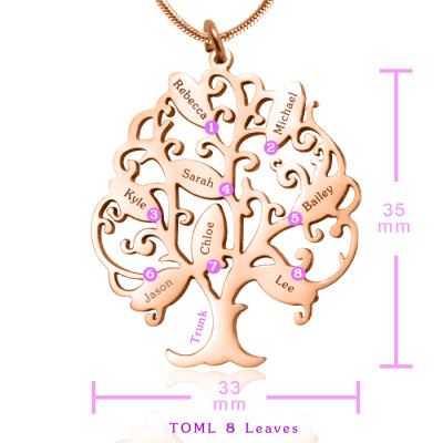 Personalized Tree of My Life Necklace 8 - 18ct Rose Gold Plated - Handmade By AOL Special