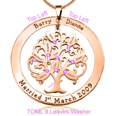 Personalized Tree of My Life Washer 9 - 18ct Rose Gold Plated - Handmade By AOL Special
