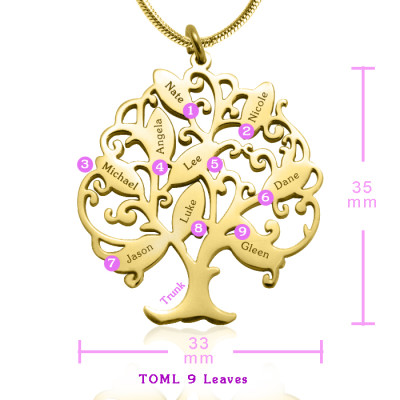 Personalized Tree of My Life Necklace 9 - 18ct Gold Plated - Handmade By AOL Special