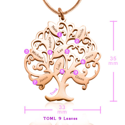 Personalized Tree of My Life Necklace 9 - 18ct Rose Gold Plated - Handmade By AOL Special