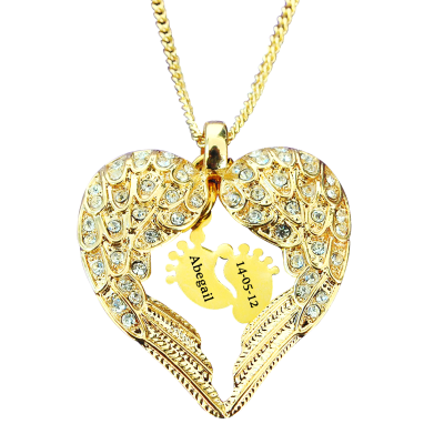 Personalized Angels Heart Necklace with Feet Insert - GOLD - Handmade By AOL Special