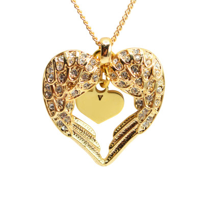 Personalized Angels Heart Necklace with Heart Insert - 18ct Gold Plated - Handmade By AOL Special