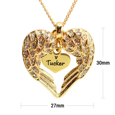 Personalized Angels Heart Necklace with Heart Insert - 18ct Gold Plated - Handmade By AOL Special