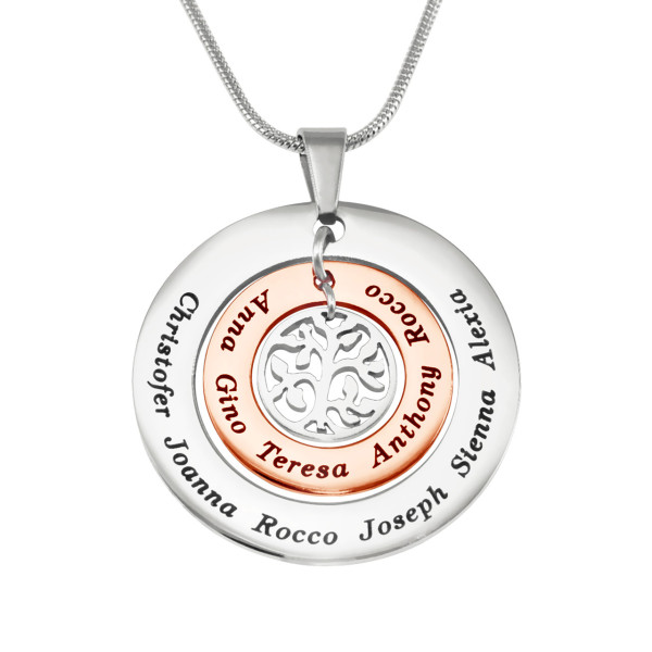 Personalized Circles of Love Necklace Tree - TWO TONE - Rose Gold Silver - Handmade By AOL Special