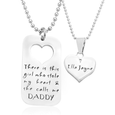 Personalized Dog Tag - Stolen Heart - Two Necklaces - Silver - Handmade By AOL Special
