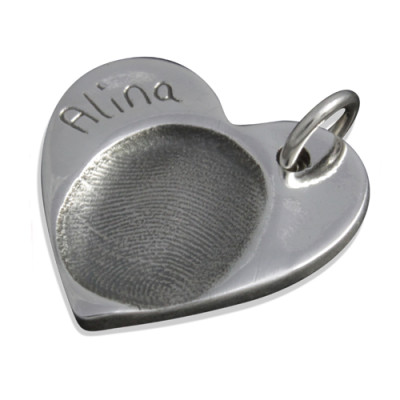 925 Sterling Silver FingerPrint Heart Pendant - Handmade By AOL Special