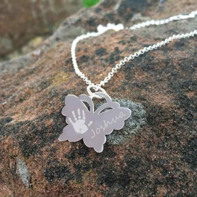 Engraved Butterfly Handprint Necklace - Handmade By AOL Special