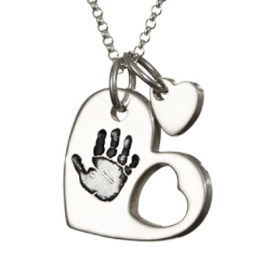 925 Sterling Silver Cut Out Heart Handprint Necklace - Handmade By AOL Special