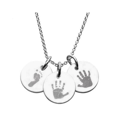 925 Sterling Silver Hand/Footprint Engraved Disc Pendant - Handmade By AOL Special