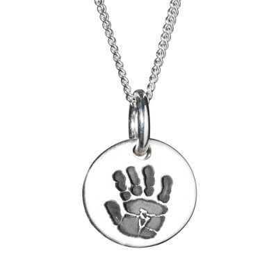 925 Sterling Silver Hand / Footprint Medium Circle Pendant - Handmade By AOL Special