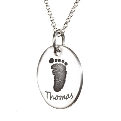 925 Sterling Silver Hand / Footprint Oval Charm - Handmade By AOL Special