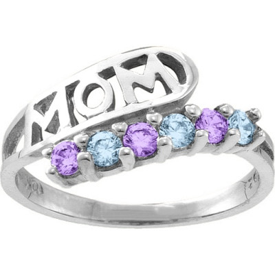 Cherish MOM Cut-out 2-6 Stones Ring - Handmade By AOL Special