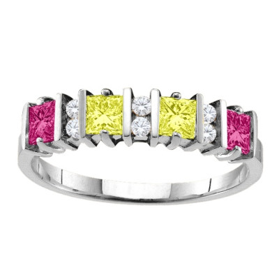 Echo 2-6 Princess Cut Stones Ring With Accents - Handmade By AOL Special