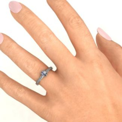 8 Prong Solitaire Set Ring with Twin Channel Accent Rows - Handmade By AOL Special