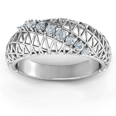 9 Stone Geometric Mesh Ring - Handmade By AOL Special