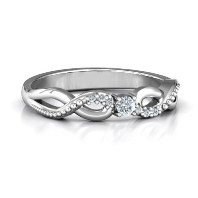 Classic Solitare Sparkle Ring with Accented Infinity Band - Handmade By AOL Special