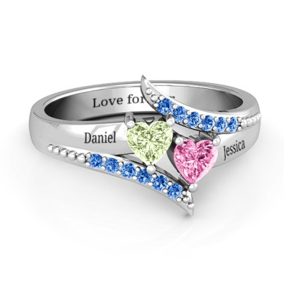 Diagonal Dream Ring With Heart Stones - Handmade By AOL Special