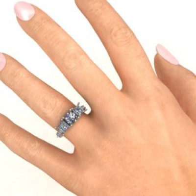 Majestic Three Stone Eternity with Twin Accents Ring - Handmade By AOL Special