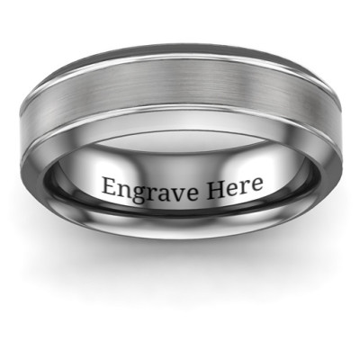 Men's Beveled Edge Brushed Centre Tungsten Ring - Handmade By AOL Special