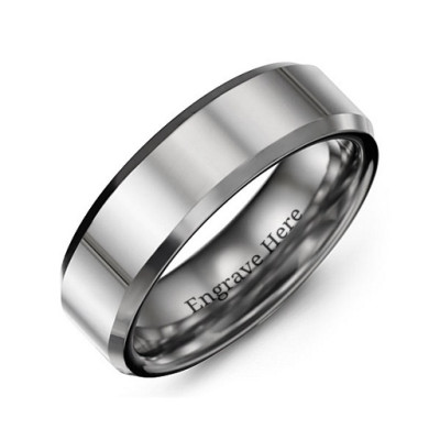 Men's Beveled Edge Polished Tungsten Ring - Handmade By AOL Special