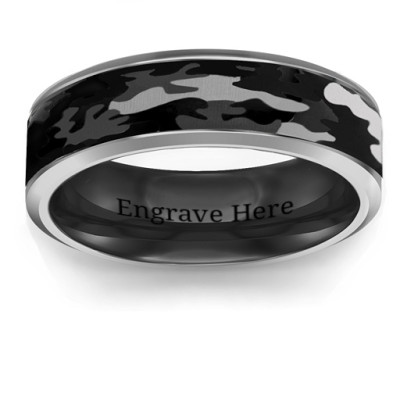 Men's Black Camouflage Tungsten Ring - Handmade By AOL Special