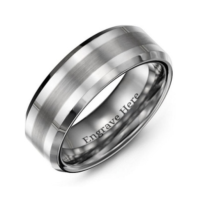 Men's Brushed Centre Stripe Polished Tungsten Ring - Handmade By AOL Special