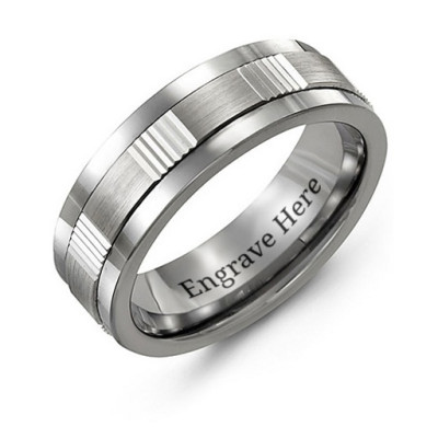 Men's Brushed Ribbed Tungsten Band Ring - Handmade By AOL Special