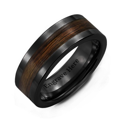 Men's Ceramic Ring With Wooden Inlay - Handmade By AOL Special