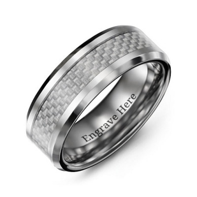 Men's Clear Carbon Fiber Inlay Polished Tungsten Ring - Handmade By AOL Special