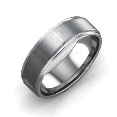 Men's Cross and Brushed Centre Tungsten Ring - Handmade By AOL Special
