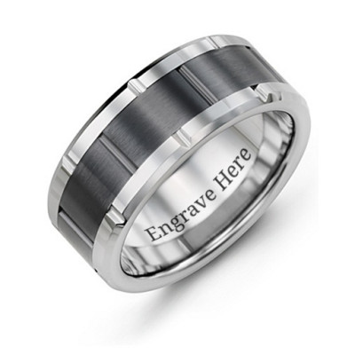 Men's Grooved BiColor Tungsten Ring - Handmade By AOL Special