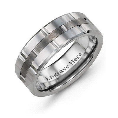 Men's Grooved Layers Tungsten Ring - Handmade By AOL Special