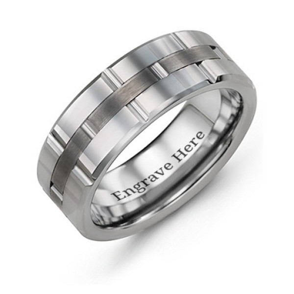 Men's Grooved Layers Tungsten Ring - Handmade By AOL Special