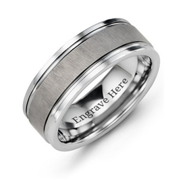 Men's Grooved Tungsten Ring with Brushed Centre - Handmade By AOL Special
