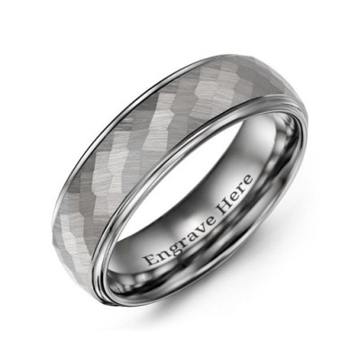 Men's Hammered Centre Polished Tungsten Ring - Handmade By AOL Special