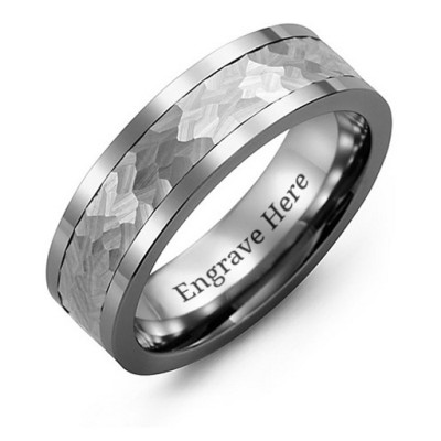 Men's Hammered Tungsten Band Ring - Handmade By AOL Special