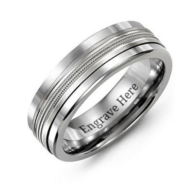 Men's Modern Beaded Centre Tungsten Band Ring - Handmade By AOL Special