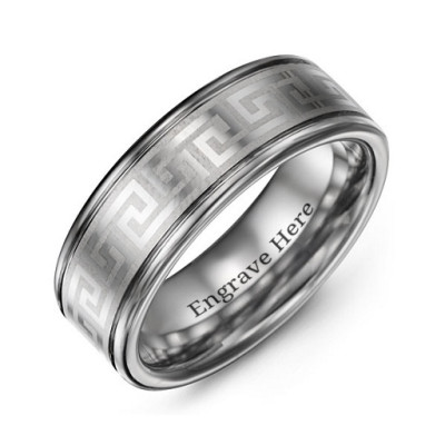 Men's Polished Eternal Greek Key Tungsten Ring - Handmade By AOL Special