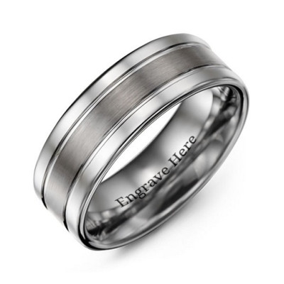 Men's Polished Tungsten Brushed Centre Ring - Handmade By AOL Special