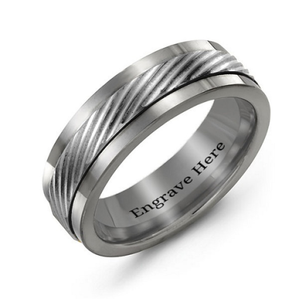 Men's Polished Tungsten Detailed Centre Band Ring - Handmade By AOL Special