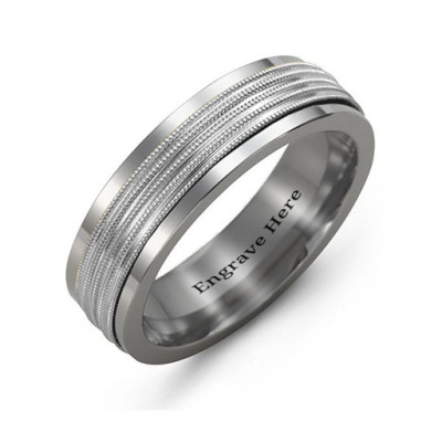Men's Ribbed Centre Tungsten Band Ring - Handmade By AOL Special