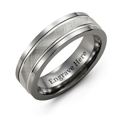 Men's Textured Diamond-Cut Ring with Polished Edges - Handmade By AOL Special